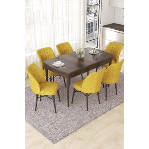 Extendable Dining Table & Chairs Set (7 Pieces) Nef - Baroque, Mustard vyobraziť