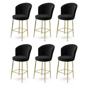 Bar Stool Set (6 Pieces) Fora - Black, Gold vyobraziť
