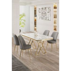 Dining Table & Chairs Set (5 Pieces) Vals - White, Gold, Grey vyobraziť