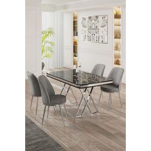 Dining Table & Chairs Set (5 Pieces) Vals - Black Marble, Chrome, Grey vyobraziť