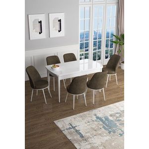 Extendable Dining Table & Chairs Set (7 Pieces) Han - White, Brown vyobraziť