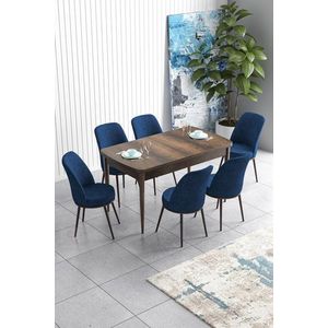 Extendable Dining Table & Chairs Set (7 Pieces) Han - Baroque, Navy Blue vyobraziť