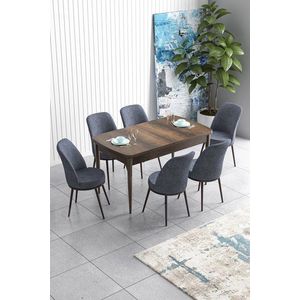 Extendable Dining Table & Chairs Set (7 Pieces) Han - Baroque, Fume vyobraziť