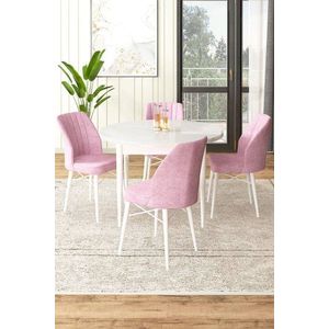 Dining Table & Chairs Set (5 Pieces) Rox - White, Pink vyobraziť
