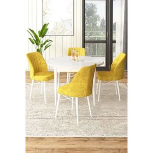 Dining Table & Chairs Set (5 Pieces) Rox - White, Mustard vyobraziť