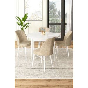 Dining Table & Chairs Set (5 Pieces) Rox - White, Cream vyobraziť