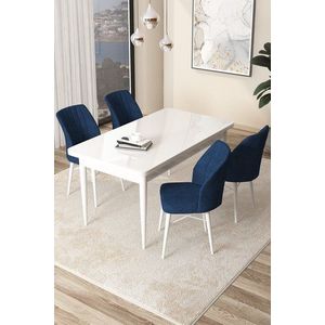 Dining Table & Chairs Set (5 Pieces) Arp - White, Navy Blue vyobraziť