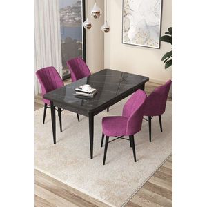 Dining Table & Chairs Set (5 Pieces) Arp - Black Marble, Purple vyobraziť