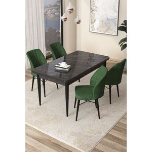 Dining Table & Chairs Set (5 Pieces) Arp - Black Marble, Khaki vyobraziť