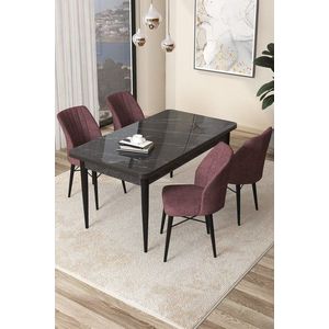 Dining Table & Chairs Set (5 Pieces) Arp - Black Marble, Dusty Rose vyobraziť