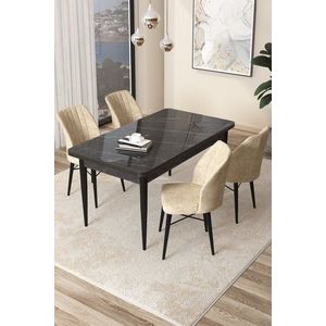 Dining Table & Chairs Set (5 Pieces) Arp - Black Marble, Cream vyobraziť