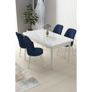 Dining Table & Chairs Set (5 Pieces) Nil - White, Navy Blue vyobraziť