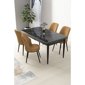 Dining Table & Chairs Set (5 Pieces) Nil - Black Marble, Cappuccino vyobraziť