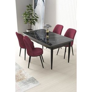 Dining Table & Chairs Set (5 Pieces) Nil - Black Marble, Burgundy vyobraziť