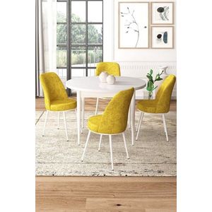 Dining Table & Chairs Set (5 Pieces) Tor - White, Mustard vyobraziť