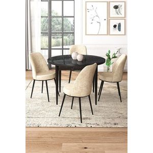 Dining Table & Chairs Set (5 Pieces) Tor - Black Marble, Cream vyobraziť
