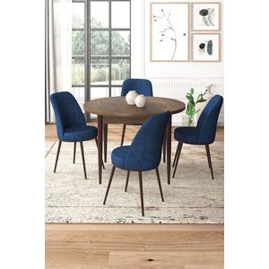 Dining Table & Chairs Set (5 Pieces) Tor - Baroque, Navy Blue vyobraziť