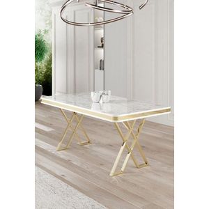 Jedálenský stôl Vals - White Marble, Gold vyobraziť