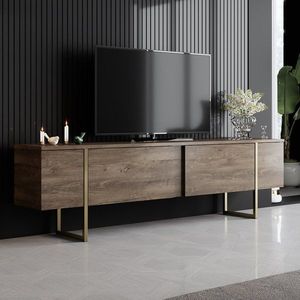 TV stolík Luxe - Walnut, Gold vyobraziť
