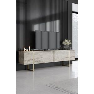 TV stolík Luxe - Travertine, Gold vyobraziť