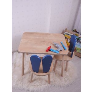 Kid's Table Set Bunny Two Chair Set - Blue, Brown vyobraziť