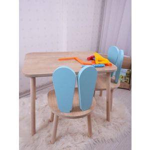 Kid's Table Set Bunny Two Chair Set - Baby Blue, Brown vyobraziť