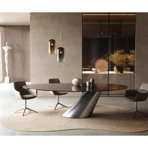 Jedálenský stôl Edge oválny 280x130 reliéfne sklo dymovo čierna 3D vyobraziť