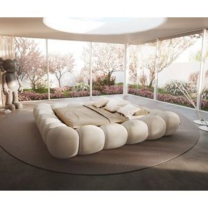 Čalúnená posteľ Perlla 180x200 cm bouclé krémovo biela vyobraziť