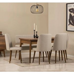 Jedálenský set s rozkladacím stolom a stoličkami (6 kusov) Vina - Walnut, Cream vyobraziť