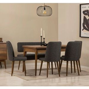 Jedálenský set s rozkladacím stolom a stoličkami (6 kusov) Vina - Walnut, Anthracite vyobraziť