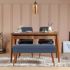 Jedálenský set s rozkladacím stolom a stoličkami (4 kusy) Vina 1048 - 3 - Walnut, Dark Blue vyobraziť