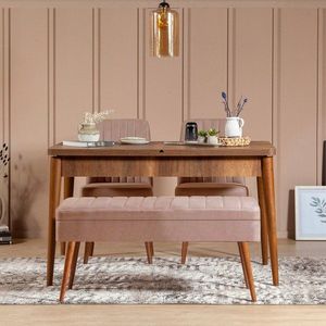 Jedálenský set s rozkladacím stolom a stoličkami (4 kusy) Vina 0900 - 3 - Walnut, Stone vyobraziť