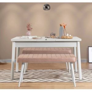 Jedálenský set s rozkladacím stolom a lavicou (3 kusy) Santiago 0900 - White, Stone vyobraziť