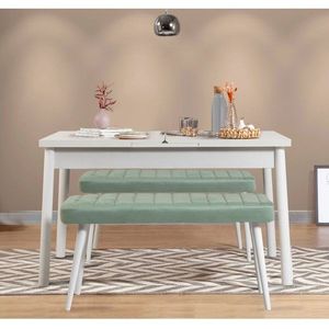 Jedálenský set s rozkladacím stolom a lavicou (3 kusy) Santiago 0400 - White, Green vyobraziť