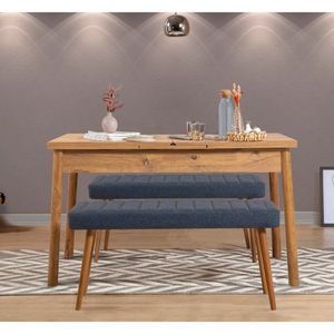 Jedálenský set s rozkladacím stolom a lavicou (3 kusy) Santiago 1048 - Atlantic Pine, Dark Blue vyobraziť