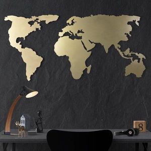 Dekoratívny kovový doplnok na stenu World Map Silhouette - Gold vyobraziť