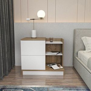 Nočný stolík Rena - White, Walnut vyobraziť