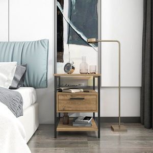 Nočný stolík Alba - Black, Oak vyobraziť