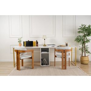 Písací stôl Twin Study Desk - White, Gold vyobraziť