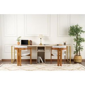 Písací stôl Twin Study Desk - Travertine, Gold vyobraziť