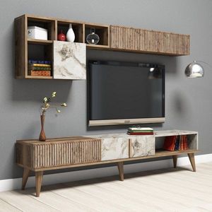 TV skrinka / Obývacia stena Milan - Walnut, White Marble vyobraziť