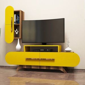 TV skrinka / Obývacia stena Rose S - Walnut, Yellow vyobraziť