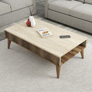 Konferenčný stolík Milan - Walnut, Travertine vyobraziť