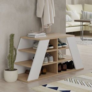 Skrinka na topánky / Botník Pyramid Shoe Bench - Oak, White vyobraziť