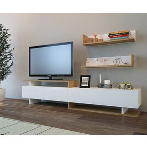 TV skrinka / Obývacia stena Ayaz - White, Teak vyobraziť