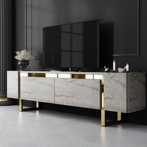 TV stolík Yildiz - Travertine, Gold vyobraziť