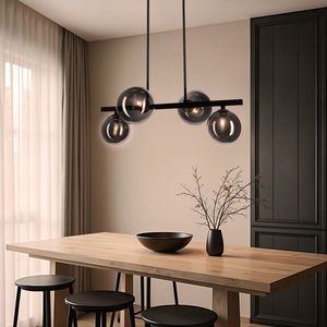 Čierna závesná lampa KAMA v tmavom japonskom štýle - s grafitovými guľôčkovými tienidlami - dizajnová lampa do obývačky 4x G9 LED vyobraziť