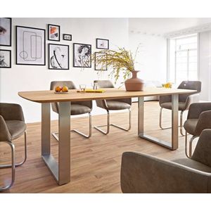 Jedálenský stôl Edge zaoblený 200x100x2, 5-3 dub prírodný nerezová oceľ vyobraziť