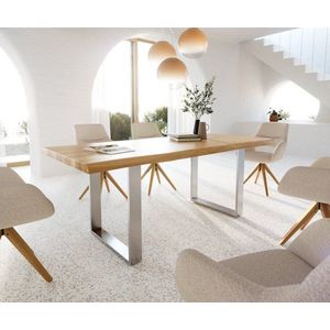 Jedálenský stôl Edge 200x100 dub prírodný nerezová oceľ úzky Live-Edge vyobraziť