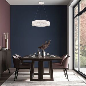 Očarujúca závesná lampa FROZI – biele tienidlo s kryštálmi – elegantné a moderné LED osvetlenie obývačky vyobraziť